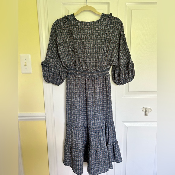 Max Studio Blue Floral V-neck 3/4 sleeved dress - Picture 3 of 5